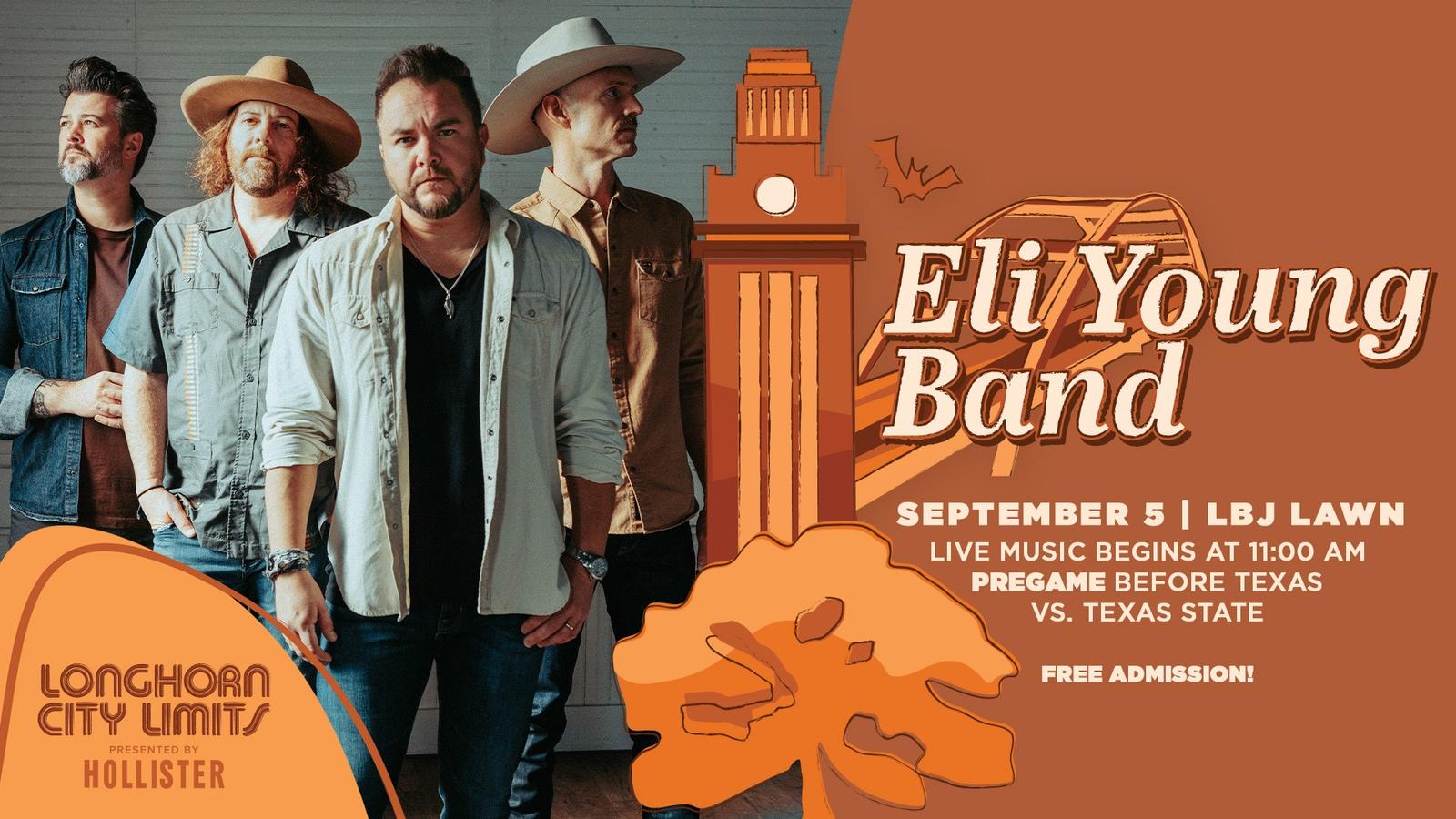 Eli Young Band kicks off 2026 season of Longhorn City Limits presented by Hollister on September 5