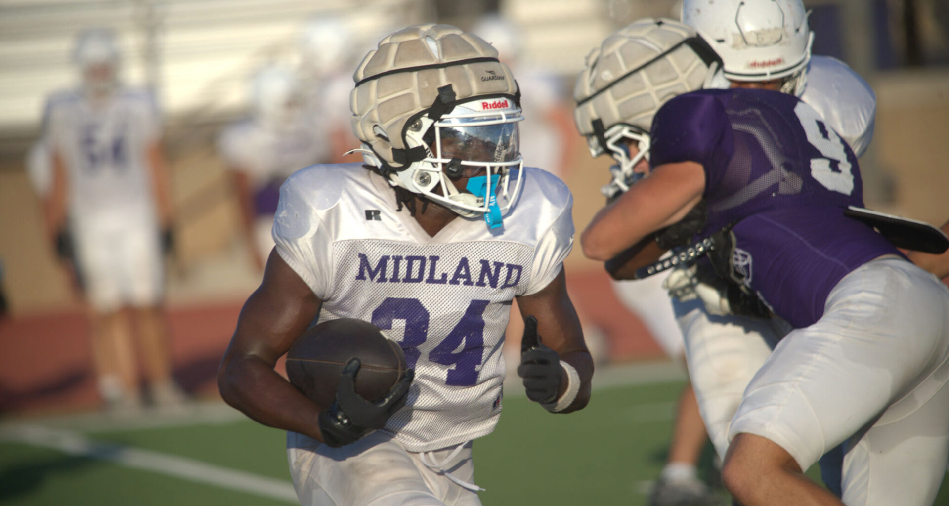 Midland High running back Evan Taylor carries the football during practice, Aug. 24, 2026, at Memorial Stadium. 