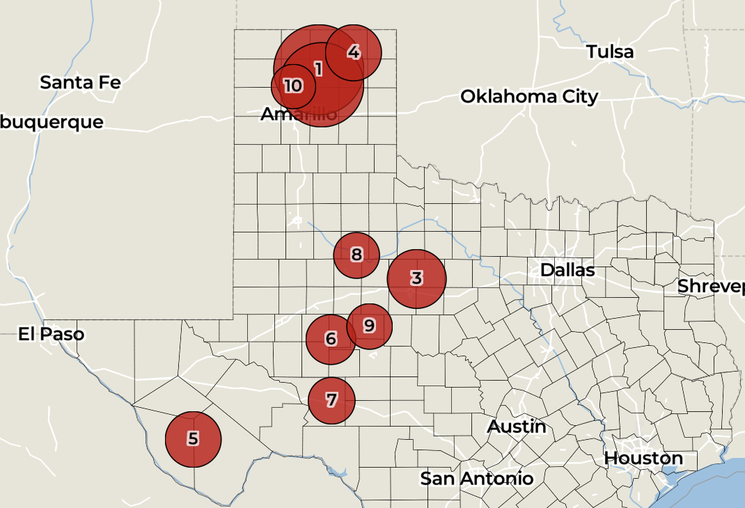 Map: Biggest wildfires in Texas state history