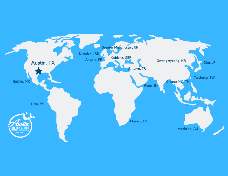 A map with a blue background and gray countries.
