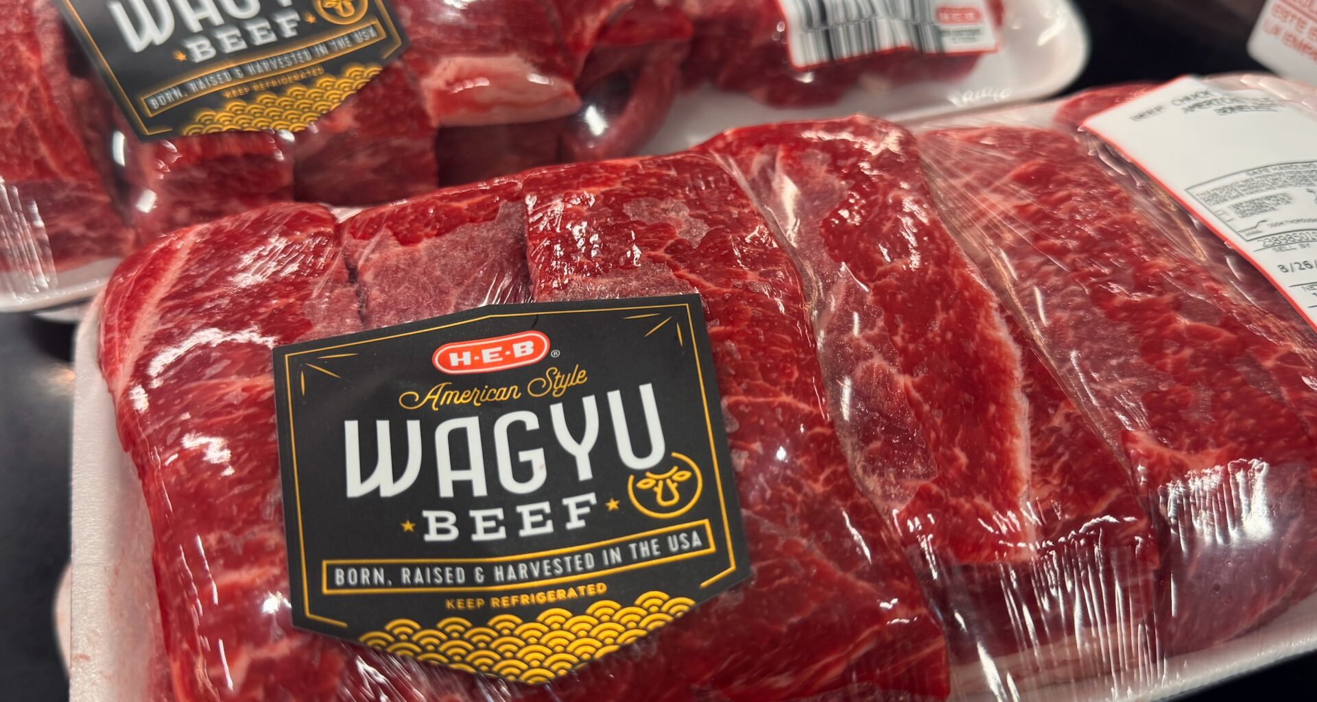 a package of wagyu beef at HEB with a label