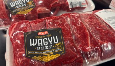 a package of wagyu beef at HEB with a label
