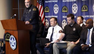 Dallas Police Department Deputy Chief Devon Paul addresses the media during a press conference held by the U.S. Secret Service and Dallas Police Department. Security plans for the Republican midterm convention scheduled for American Airlines Center on Sept. 9-10 were talked about at Dallas Police Headquarters, August 27, 2026.