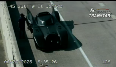 'Batmobile' gets flat tire on the side of the Gulf Freeway, cameras show