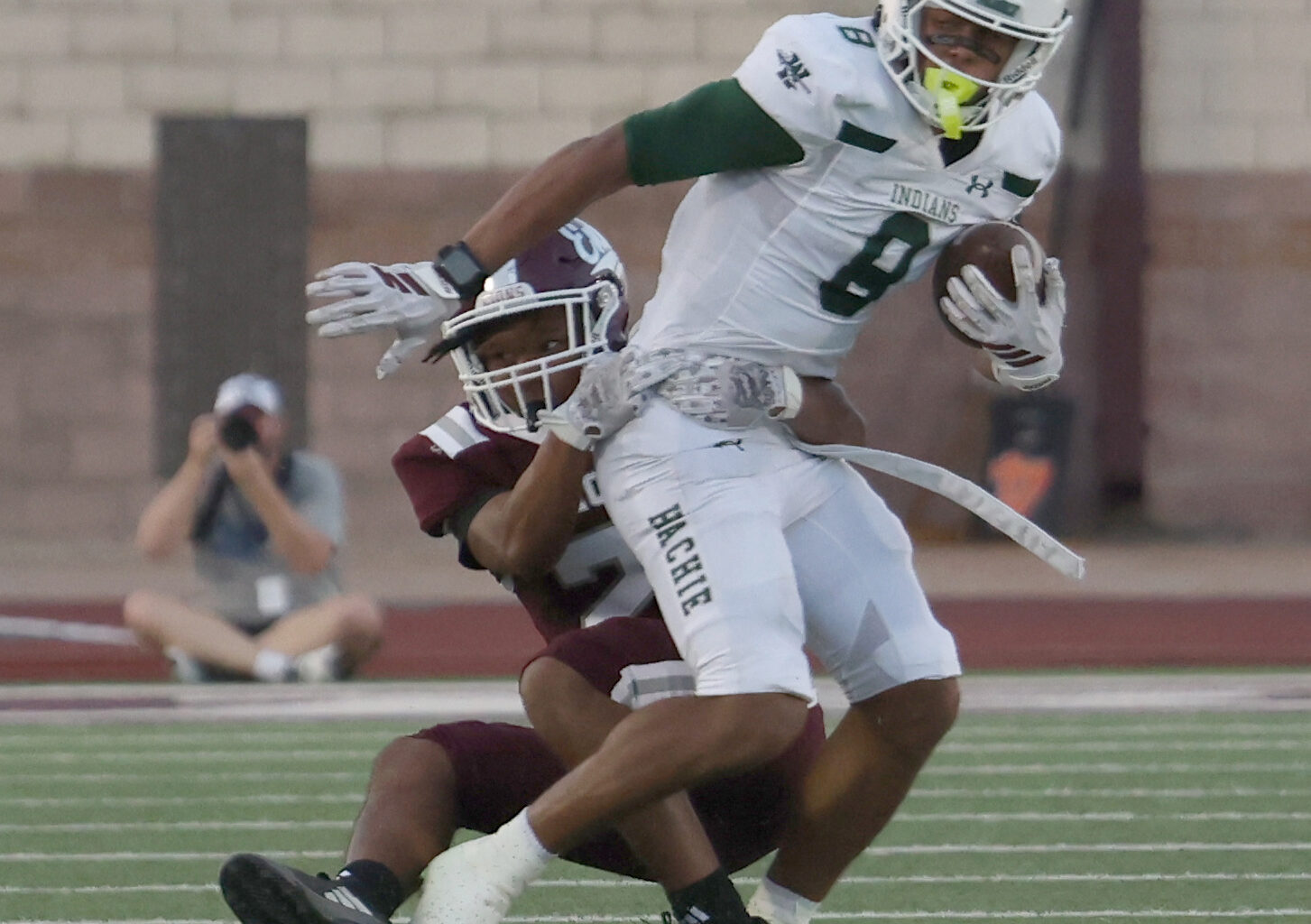 Southlake Carroll offensive lineman Luke Wilson (74) and his teammates celebrate their win over Jenks (OKLA) with The Stateline Showdown trophy at the Cotton Bowl in Dallas, August 27, 2026. Carroll came back to win their season opener, 34-33.