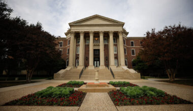 Dallas Hall sits at Southern Methodist University on Friday, Dec. 5, 2025, in Dallas.