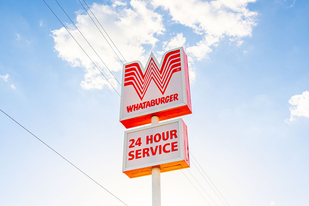 A Whataburger sign is displayed outside of a Whataburger restaurant on August 19, 2026 in Austin, Texas.