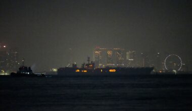 USS Abraham Lincoln sails past Singapore on its way home from Middle East
