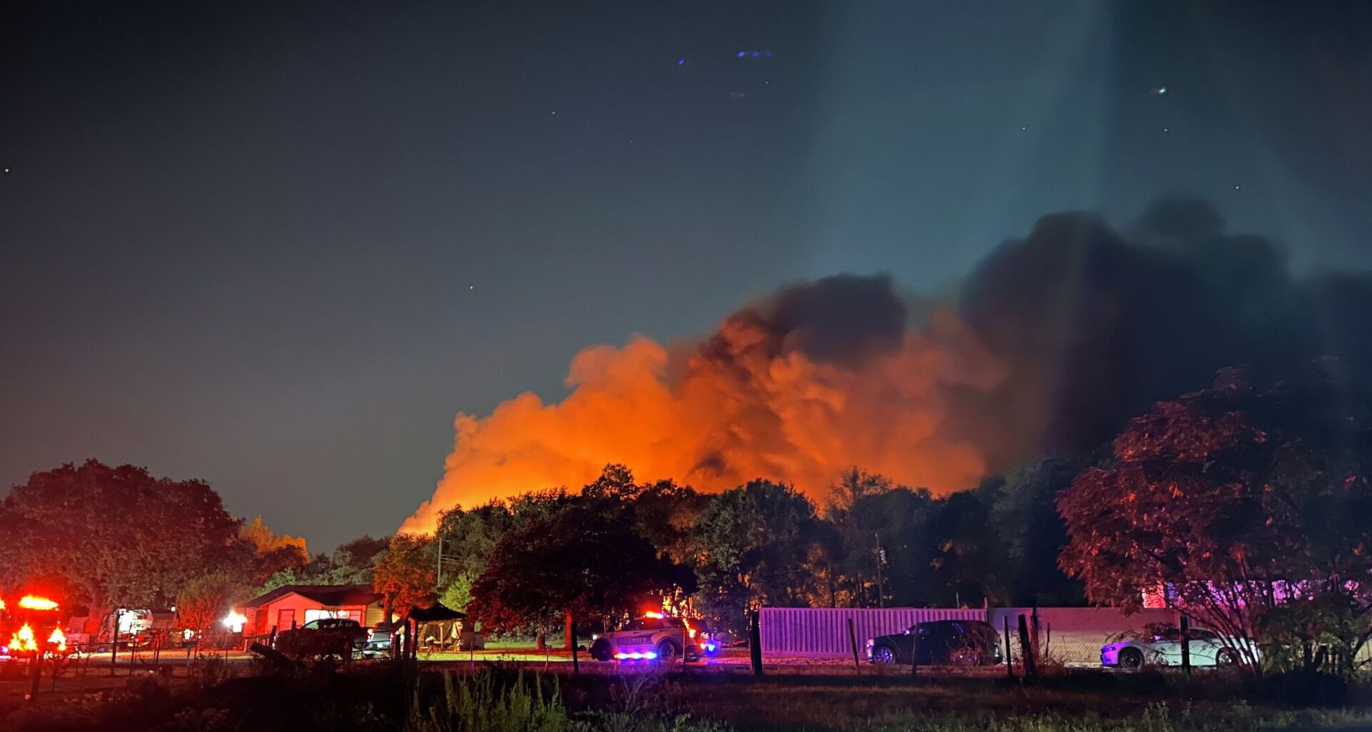 A fire behind Burns Drive in unincorporated Sandbranch burned for about three hours late Saturday. No injuries were reported, according to a Dallas County Fire Marshal assistant chief.