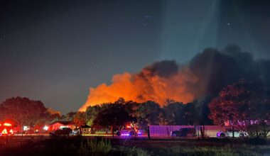 A fire behind Burns Drive in unincorporated Sandbranch burned for about three hours late Saturday. No injuries were reported, according to a Dallas County Fire Marshal assistant chief.