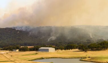 Black smoke emerge from Ross fire spreading across the ridge, on Friday, Aug. 28, 2026 in Palo Pinto.