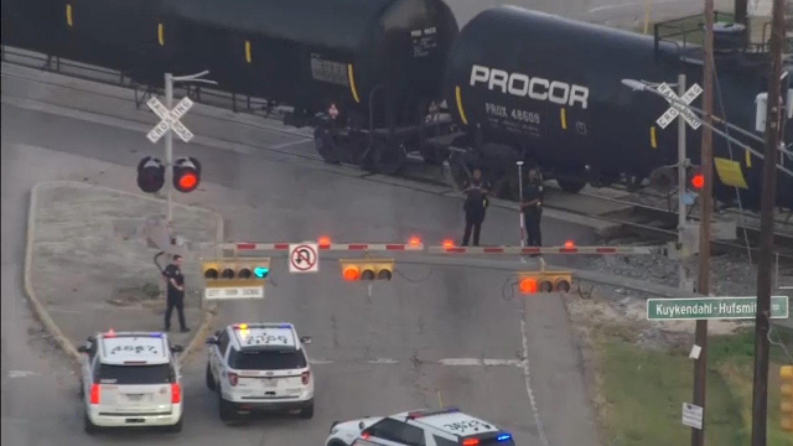 HCSO confirms driver killed after trying to go around train track arms before being hit by train heading toward Kuykendahl Road.