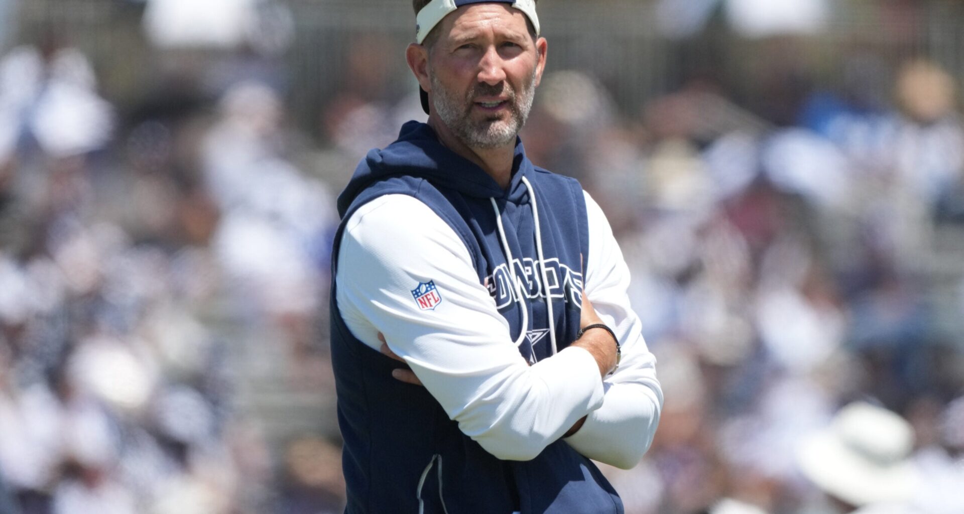 Aug 1, 2026; Oxnard, CA, USA; Dallas Cowboys coach Brian Schottenheimer at training camp at River Ridge Playing Fields.