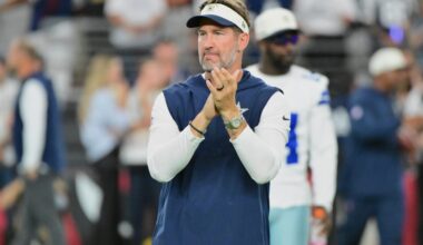 Aug 22, 2026; Glendale, Arizona, USA; Dallas Cowboys head coach Brian Schottenheimer looks on prior to the game against the Arizona Cardinals at State Farm Stadium.