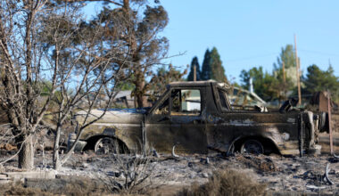 A vehicle that burned at the Hawk Fire in Reno