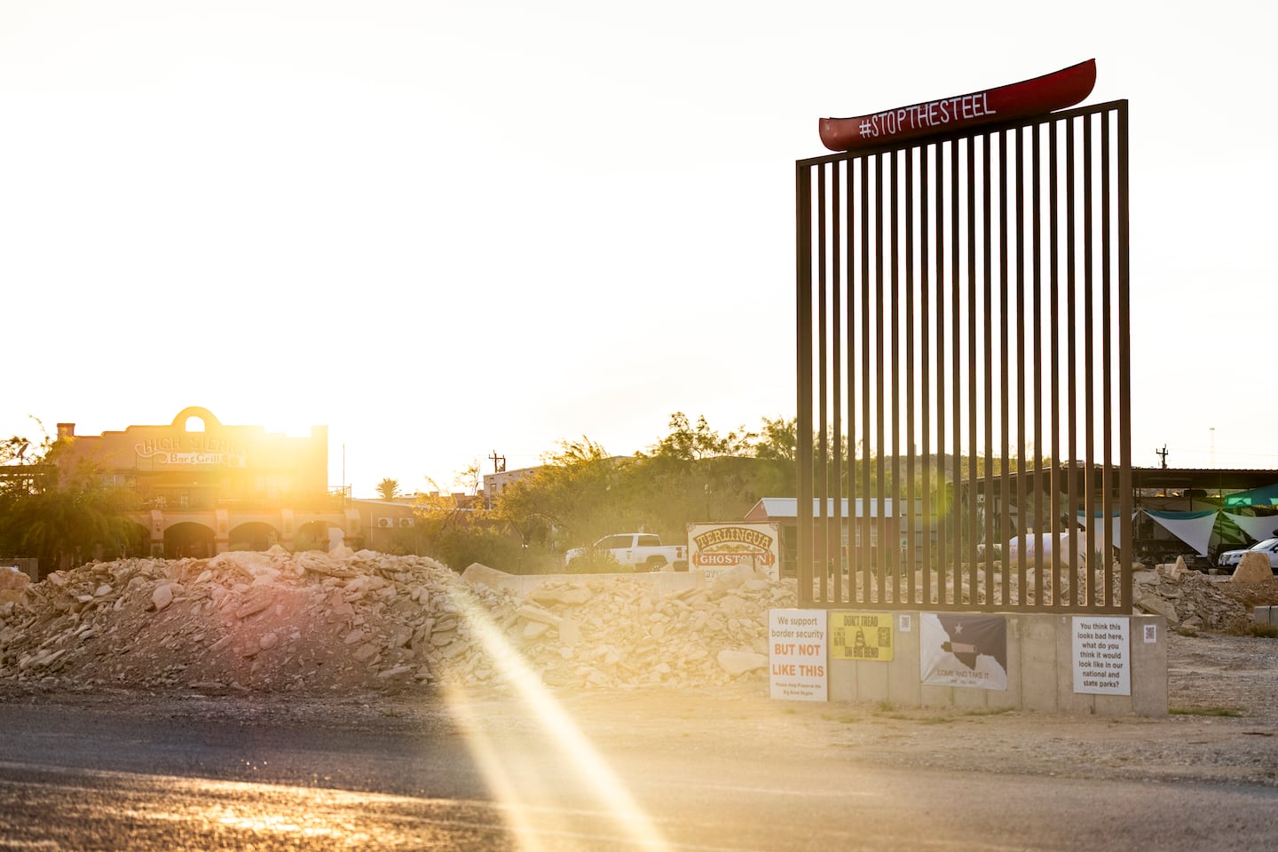 Anti-wall sentiment outside the Venga Cafe in Terlingua, Texas, on April 20.