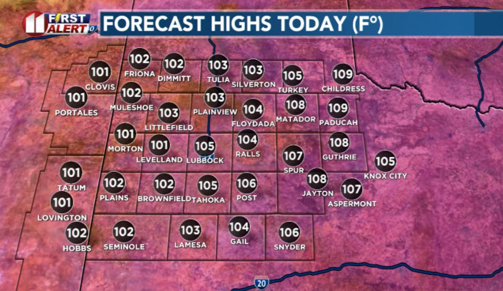 Highs today will top out in the triple digits
