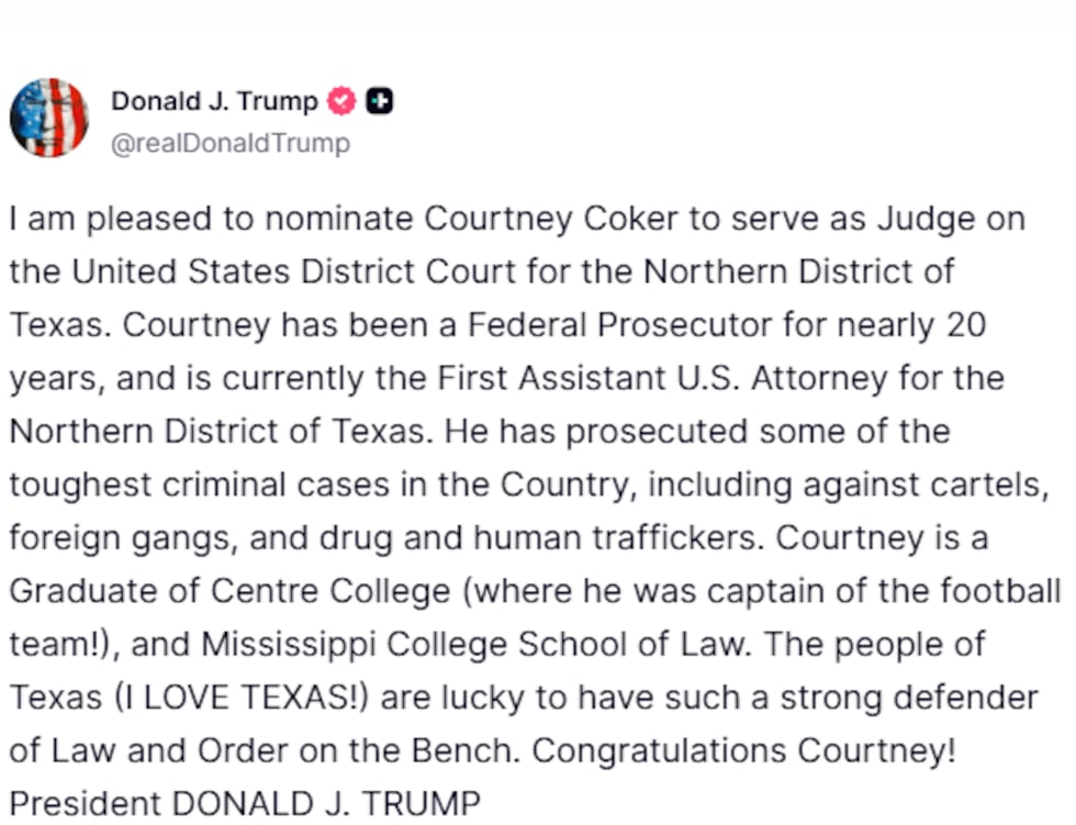 Trump appoints RHS grad as judge in texas