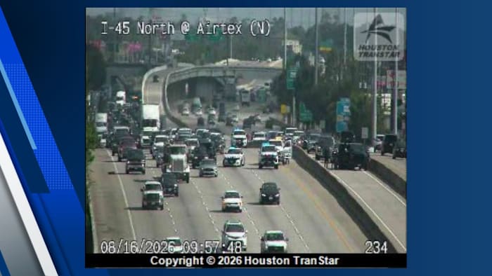 Law enforcement respond to crash on southbound North Freeway at Richey Road