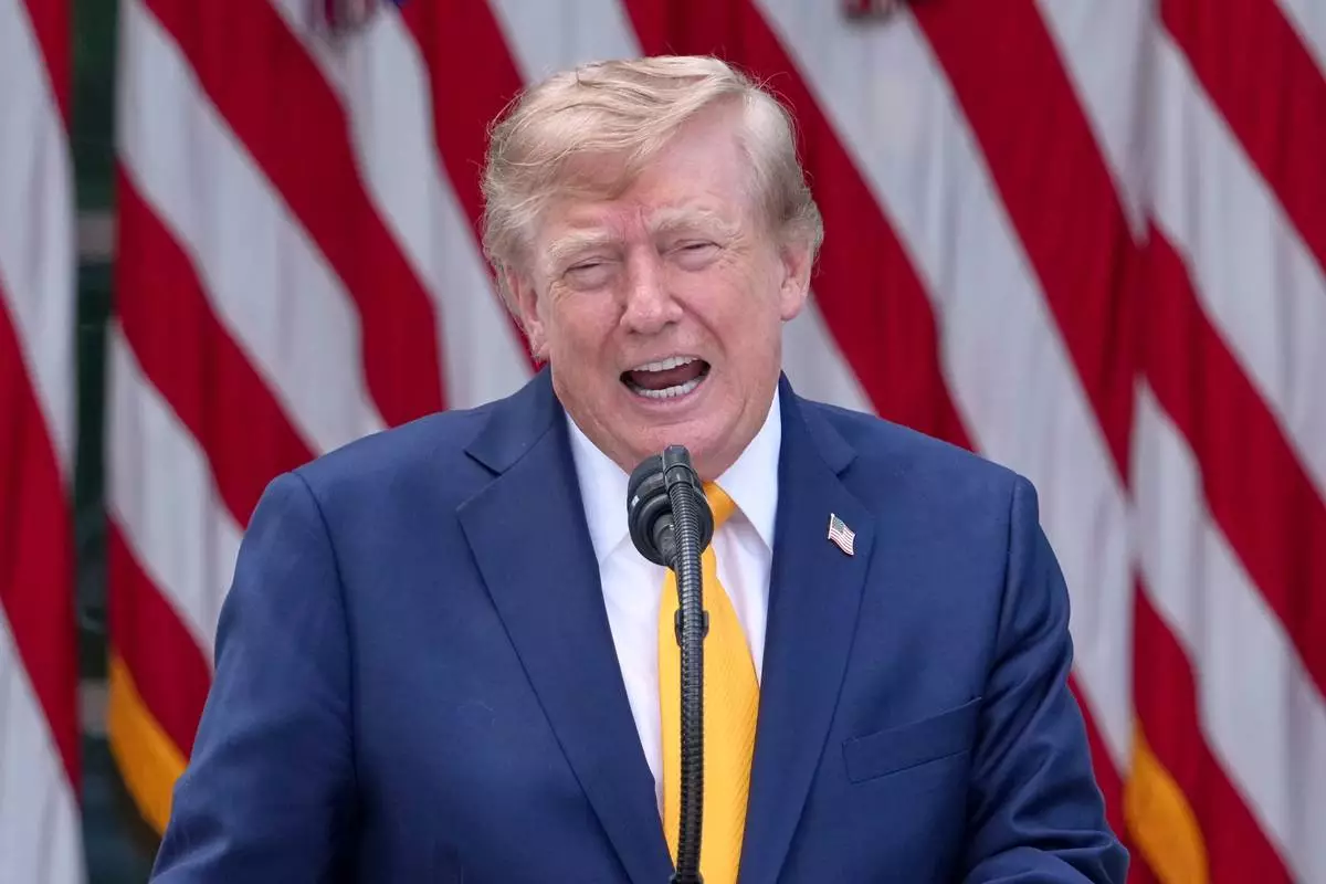 President Donald Trump speaks during a back to school event in the Rose Garden of the White House, Monday, Aug. 24, 2026, in Washington. (AP Photo/Alex Brandon)