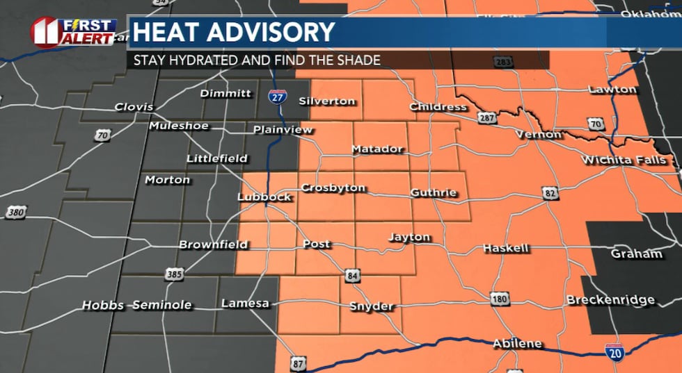 Heat advisory in effect for tomorrow for the highlighted areas