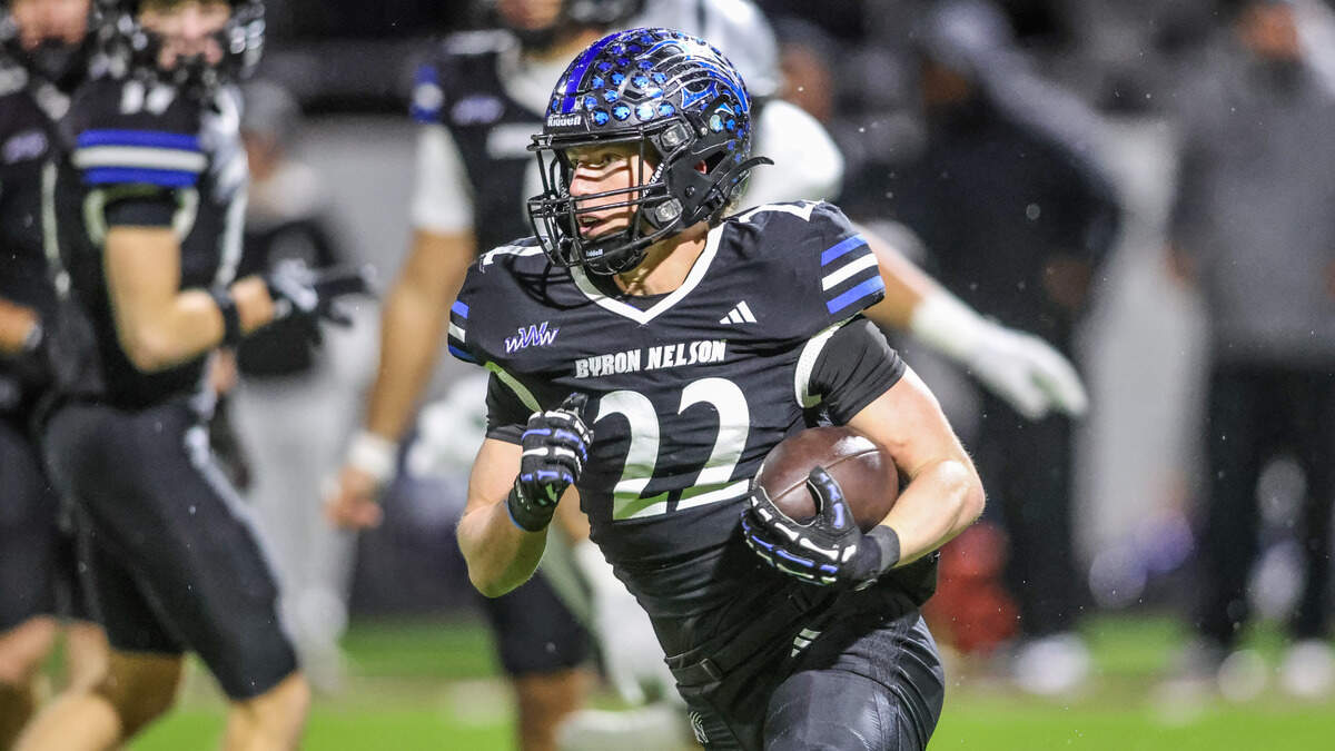Byron Nelson’s Kooper Kennimer runs against Denton Guyer in a Class 6A Division II regional semifinal Friday, Nov. 28, 2025, at Northwest ISD Stadium in Justin, Texas. Byron Nelson’s Kooper Kennimer runs against Denton Guyer in a Class 6A Division II regional semifinal Friday, Nov. 28, 2025, at Northwest ISD Stadium in Justin, Texas.
