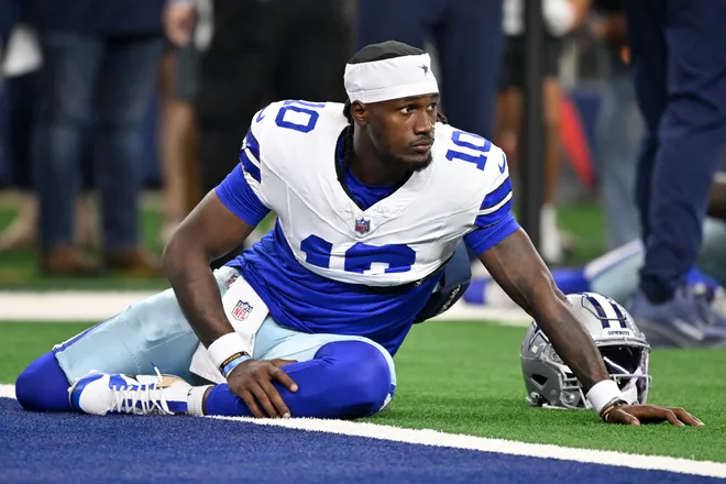 Aug 28, 2026; Arlington, Texas, USA; Dallas Cowboys quarterback Joe Milton III (10) warms up before the game against the New Orleans Saints at AT & T Stadium. Mandatory Credit: Jerome Miron-Imagn Images