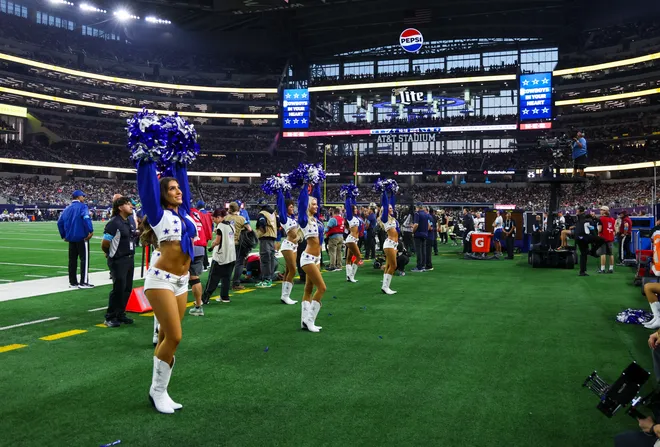 Aug 28, 2026; Arlington, Texas, USA; Dallas Cowboys cheerleaders perform during the game against the New Orleans Saints at AT & T Stadium. Mandatory Credit: Kevin Jairaj-Imagn Images