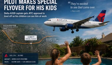 A Delta pilot requested to stay low after departure from Austin to fly over his kids in the pool