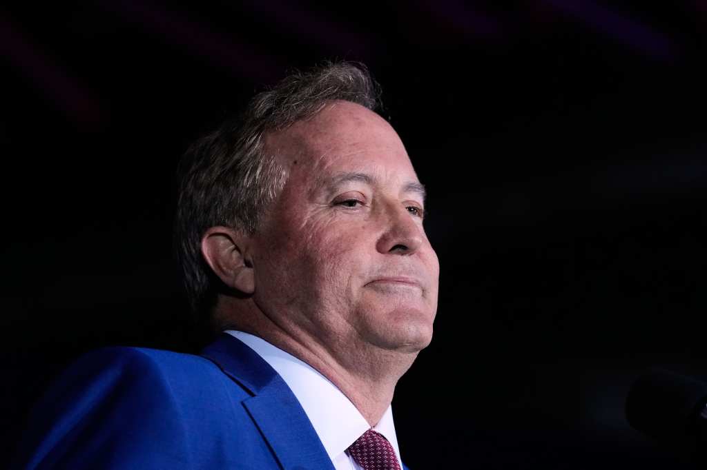 Texas Attorney General Ken Paxton, a Republican candidate for the U.S. Senate, speaks during a primary runoff election night event Tuesday, May 26, 2026, in Plano, Texas. (AP Photo/Tony Gutierrez)