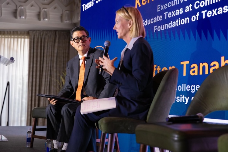 The UTEP College of Education hosted the “Built Here Summit: The Future of AI, Education and Work in El Paso,” a regional convening that marked the culmination of El Paso Computes, an initiative that aimed to build capacity for computer science and AI education in the Paso del Norte region. Picture: Dean Clifton Tanabe, Ph.D., and Kerri Briggs, executive director of Education Texas, who hosted a fireside chat highlighting the importance of people-centered AI policies. Credit: UTEP