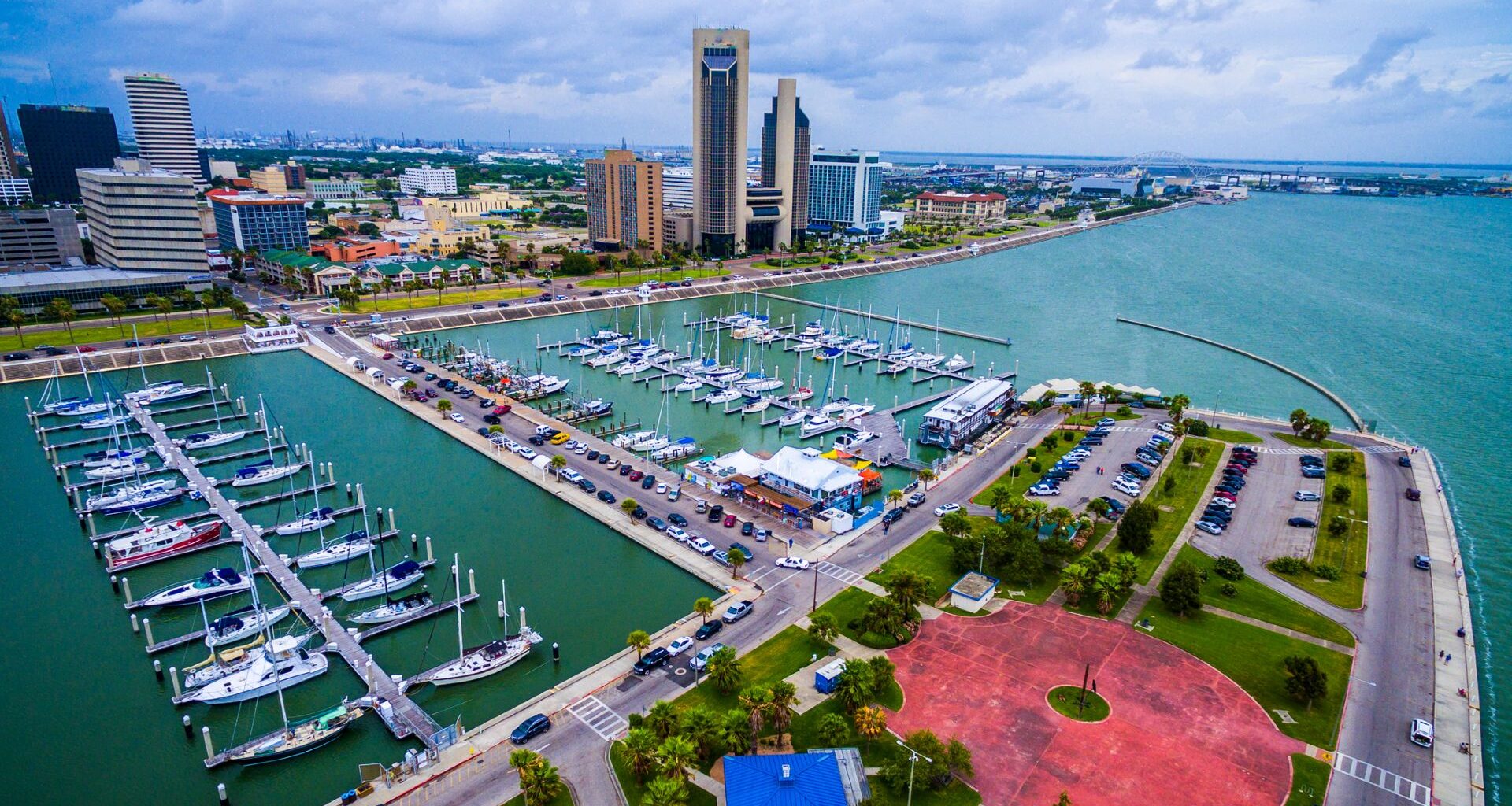 An aerial view of Corpus Christi, Texas.