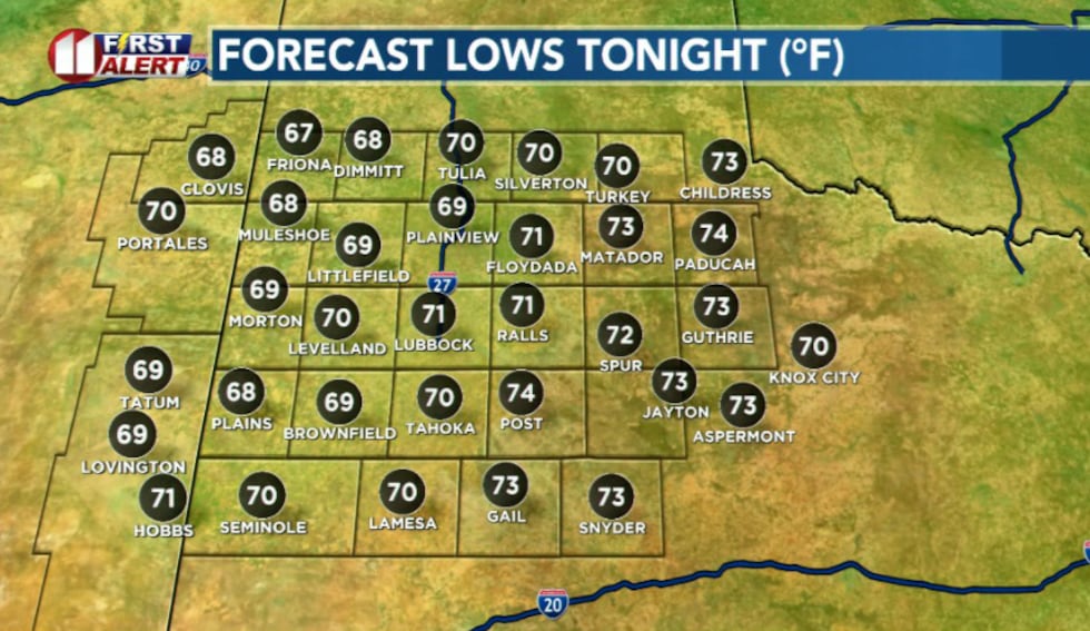 Lows tonight will be mild but slightly cooler than nighttime temps last week.