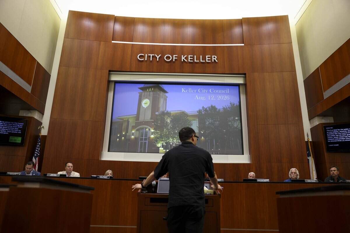 Keller City Council holds a meeting for residents to voice their concerns over a planned data center in Westlake on Wednesday, Aug. 12, 2026 in Keller. The data center would be built at 13580 Denton Highway in Westlake.
