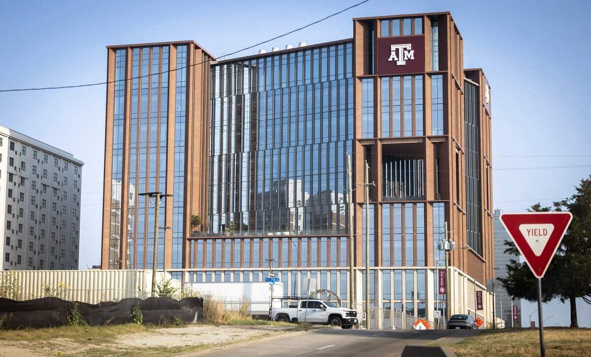 The Texas A&M Law and Education Building stands in downtown Fort Worth on Aug. 5, 2026.