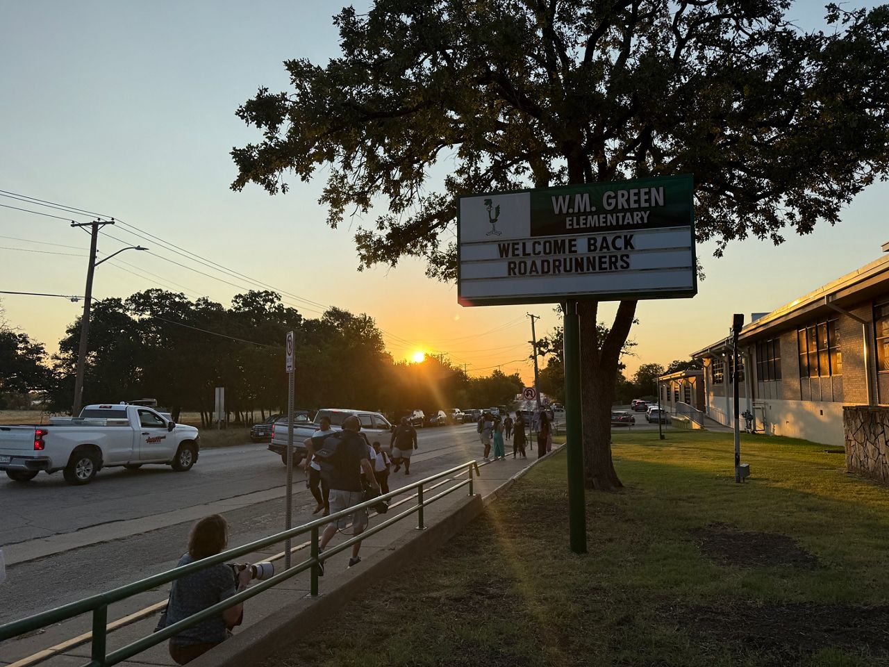 The sun rises on the first day of the 2026-27 school year at W.M. Green Elementary School in Fort Worth, Texas, on Monday, Aug. 10, 2026. (Spectrum News 1/Lauren Rangel)