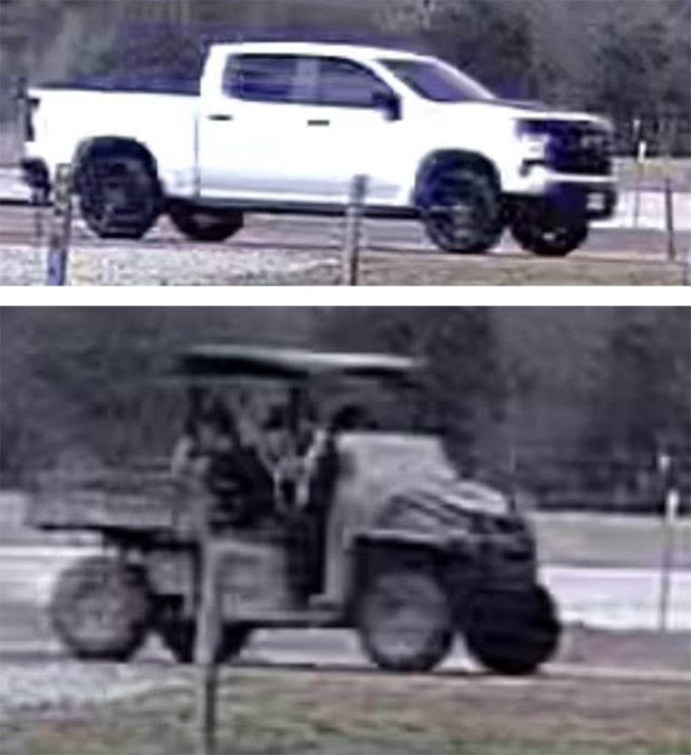 Top: Nikki's white 2025 Chevy truck. Bottom: Green 2014 Polaris Ranger XP 900.