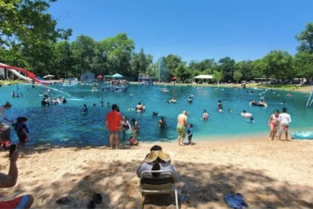 Image shows people at Burgers Lake in Fort Worth, Texas.