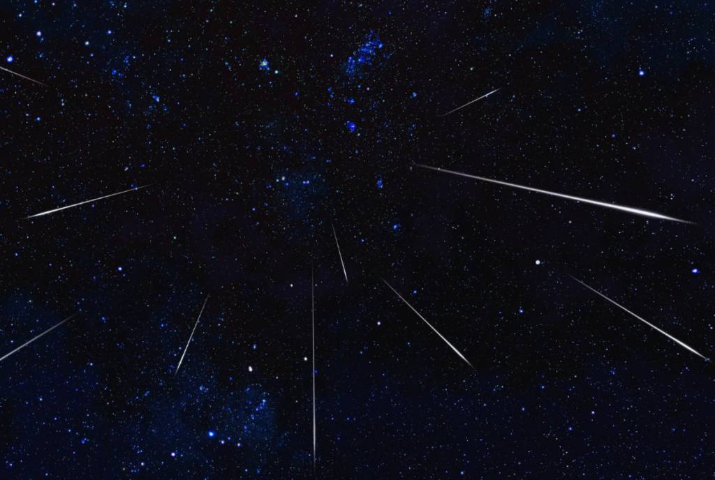 Image shows a meteor shower. 