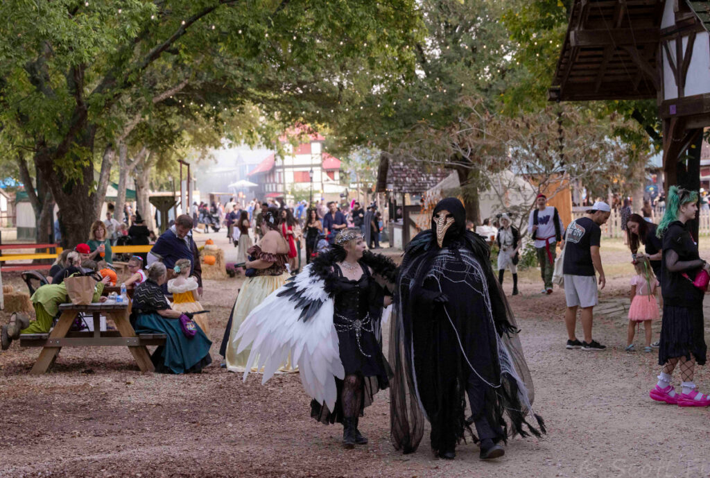Image shows costumed patrons visiting to Scarborough's Hollow festival.