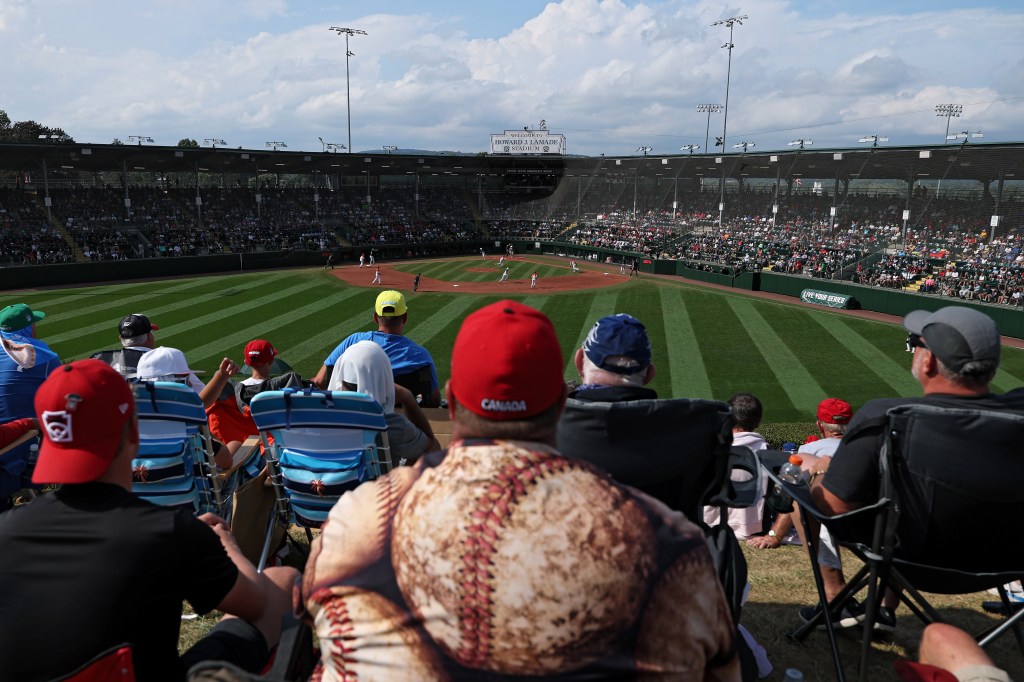  A general view as Asia-Pacific Region team from Taoyuan City, Chinese Taipei plays against Mountain Region from Las Vegas, Nevada during the 2025 Little League World Series Championship at Howard J. Lamade Stadium on August 24, 2025 in South Williamsport, Pennsylvania. 