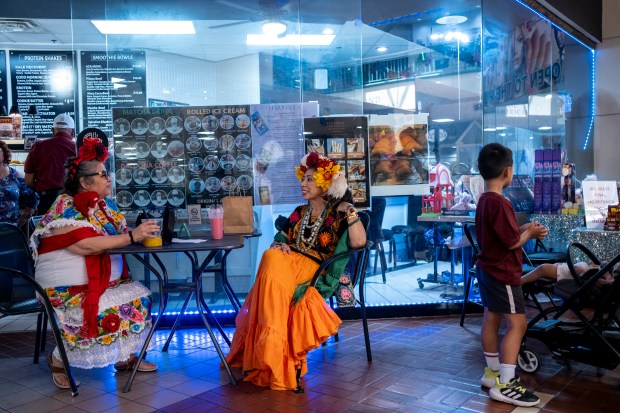 SAN ANTONIO, TEXAS - AUGUST 15: Trish Rodriguez and Teresa Kattengell attend a Guinness World Record attempt for the largest gathering of people dressed as Frida Kahlo during the 10th annual San Antonio Frida Fest on August 15, 2026 in San Antonio, Texas. Organizers counted 80 Kahlo look-alikes, not enough to surpass the 2017 largest recorded gathering of over 1,000 participants at the Dallas Museum of Art. (Photo by Joel Angel Juarez/Getty Images)