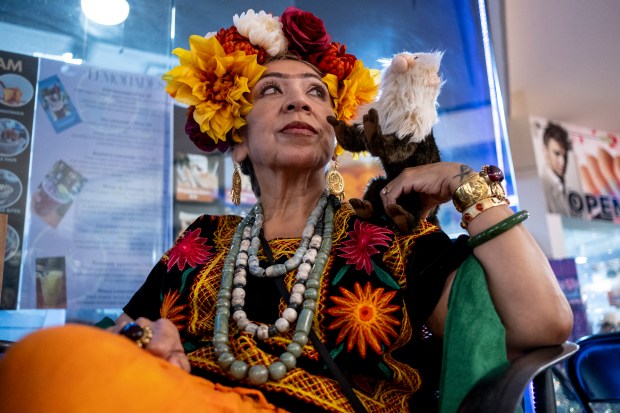 SAN ANTONIO, TEXAS - AUGUST 15: Teresa Kattengell attends a Guinness World Record attempt for the largest gathering of people dressed as Frida Kahlo during the 10th annual San Antonio Frida Fest on August 15, 2026 in San Antonio, Texas. Organizers counted 80 Kahlo look-alikes, not enough to surpass the 2017 largest recorded gathering of over 1,000 participants at the Dallas Museum of Art. (Photo by Joel Angel Juarez/Getty Images)
