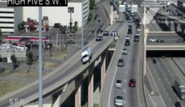 Box truck hangs over I-635 ramp, causing closure