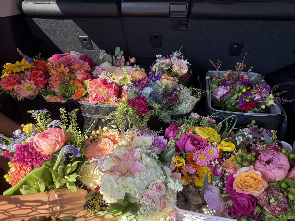 Flower arrangements Thrisha Sukesh made to donate to senior care living facilities.