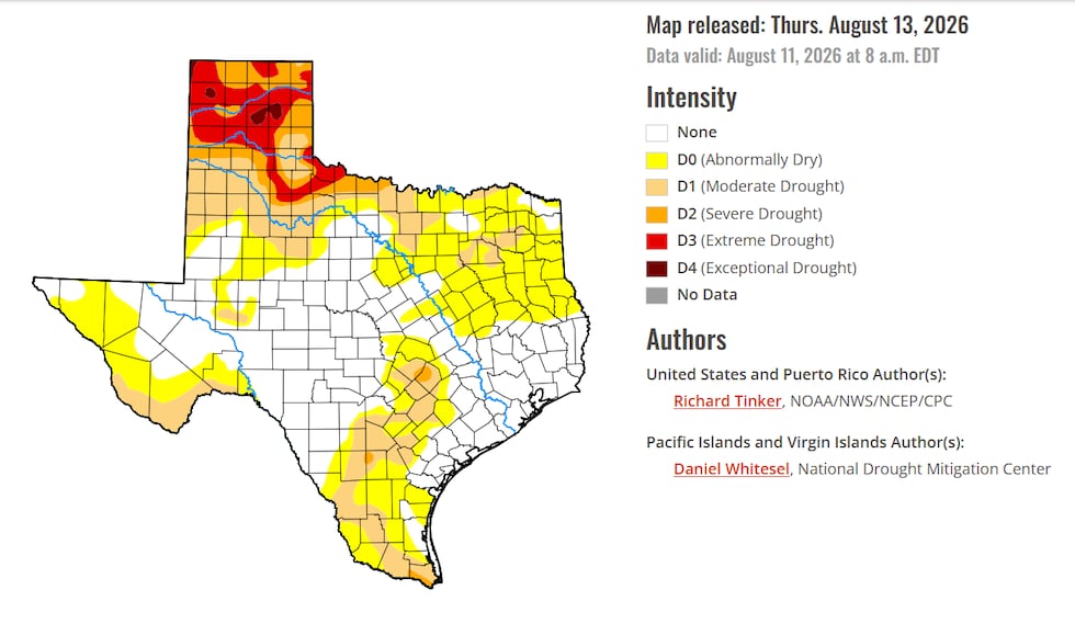 U.S. Drought Monitor, released Aug. 13, 2026