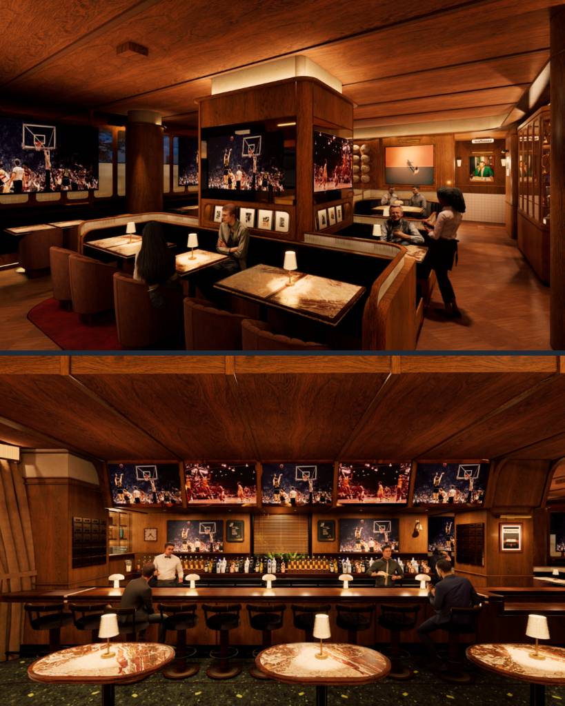 Image shows renderings of Austin Sports Club restaurant in Austin. 