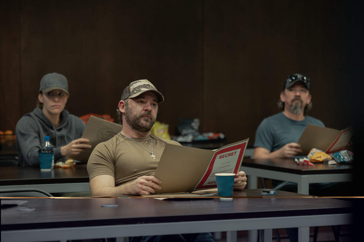 L-R: Laysla De Oliveira as Cruz, Austin Hébert as Randy, James Jordan as Two Cups in “Lioness” season 3, streaming on Paramount+, 2025. Photo Credit: Lauren "Lo" Smith/Paramount+