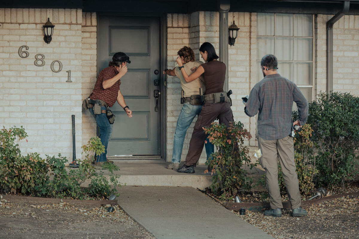 L-R: James Jordan as Two Cups, Jill Wagner as Bobby, Laysla De Oliveira as Cruz, Jonah Wharton as Tex in “Lioness,” episode 2, season 3, streaming on Paramount+, 2026.