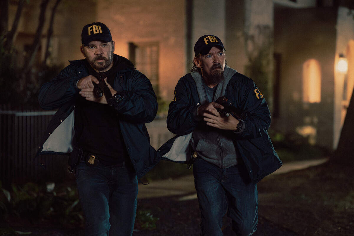 L-R: Austin Hébert as Randy and James Jordan as Two Cups in “Lioness,” episode 2, season 3, streaming on Paramount+, 2026.